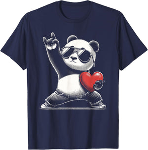 Retro Panda Rock Men Women Kids Funny St. Valentine's T-Shirt - T-Shirt | Navy