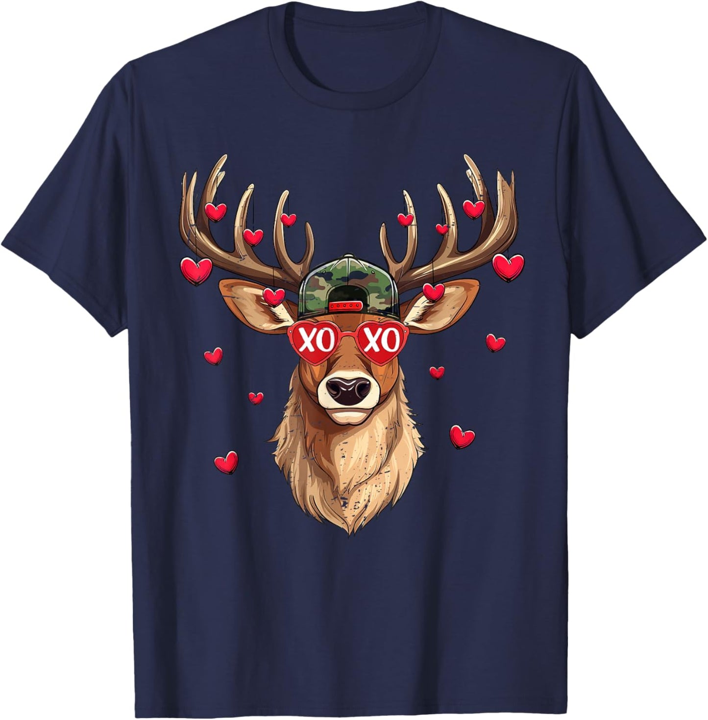 XOXO Valentines Day Shirts Boys Kids Buck Camo Deer Hunting T-Shirt - T-Shirt | Navy