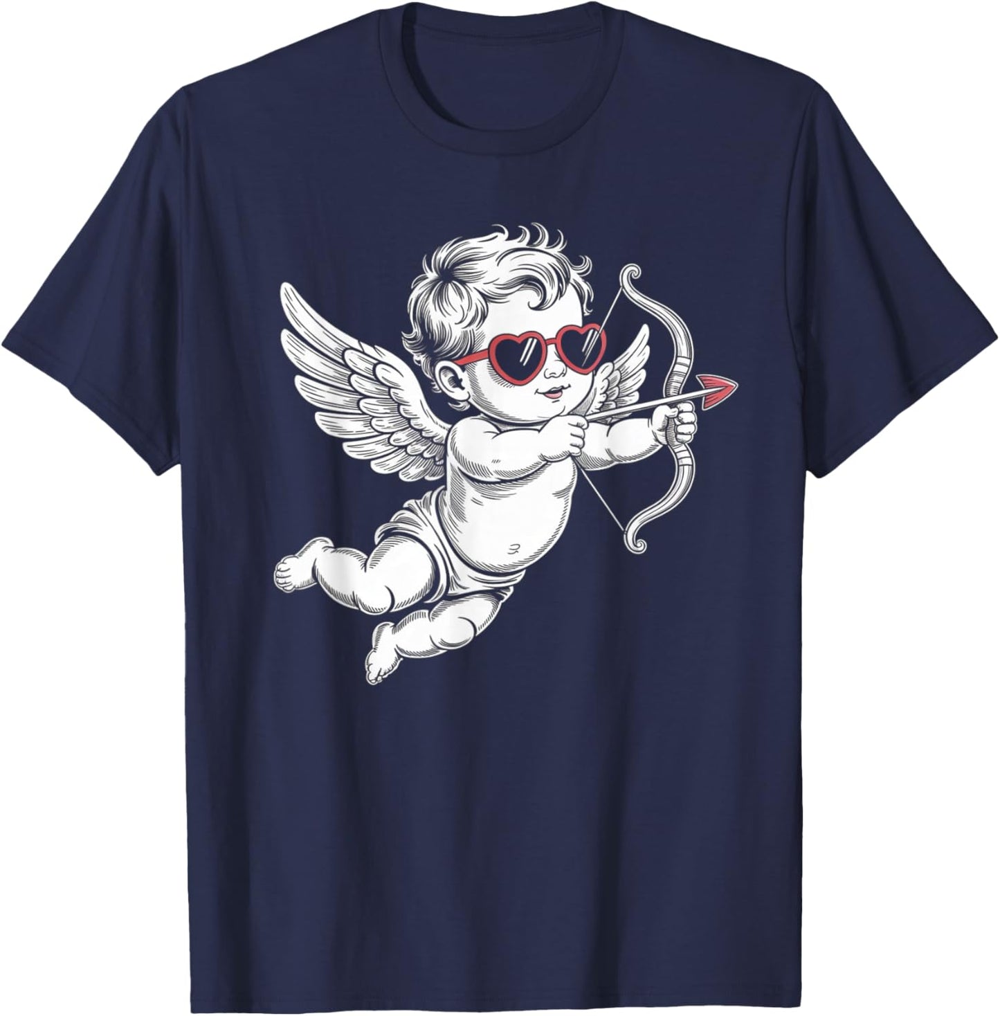 Valentines Day Cupid Angel with Heart Sunglasses T-Shirt - T-Shirt | Navy