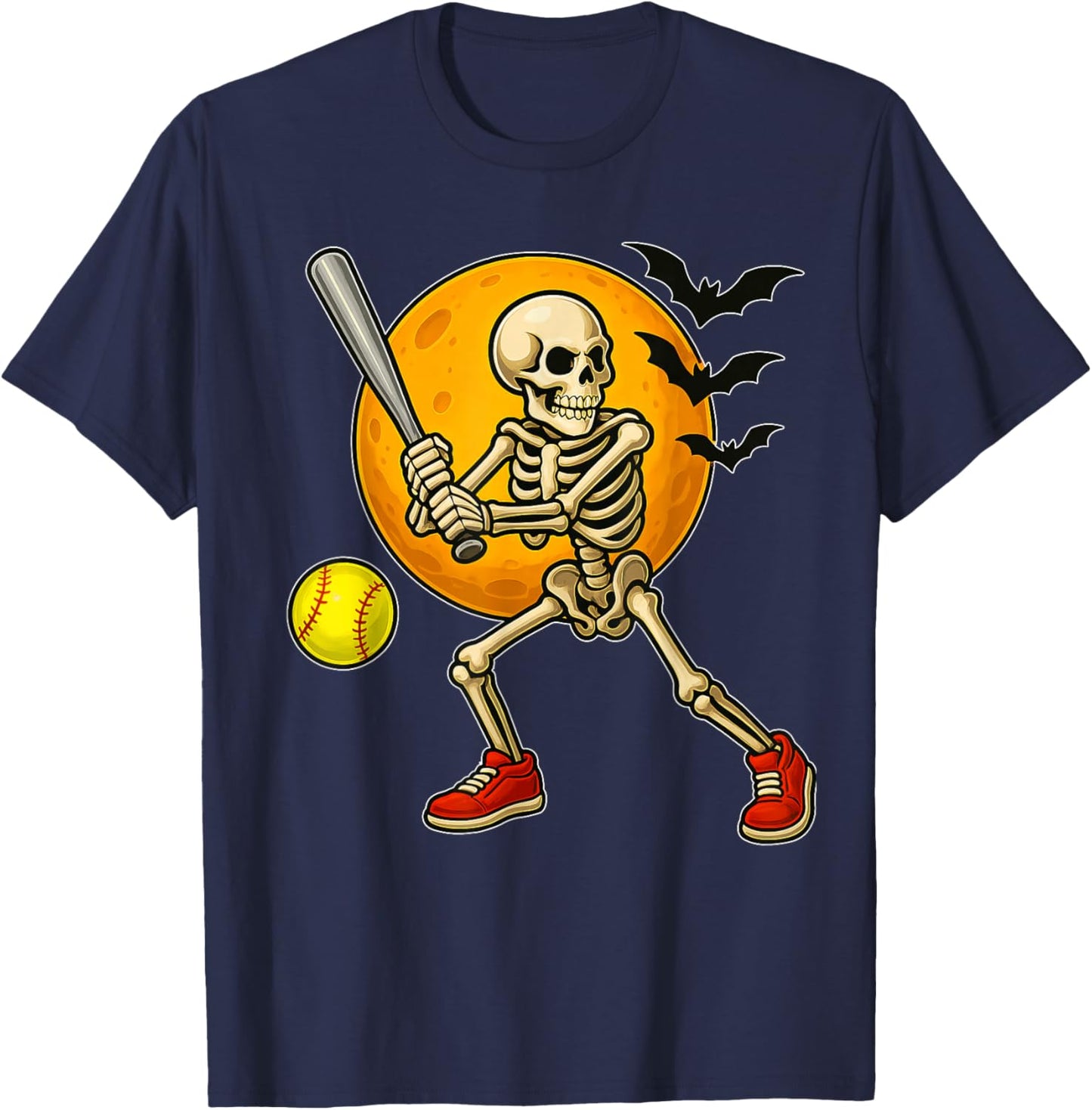 Softball Player Skeleton with Moon Halloween Costume Boys T-Shirt - T-Shirt | Navy