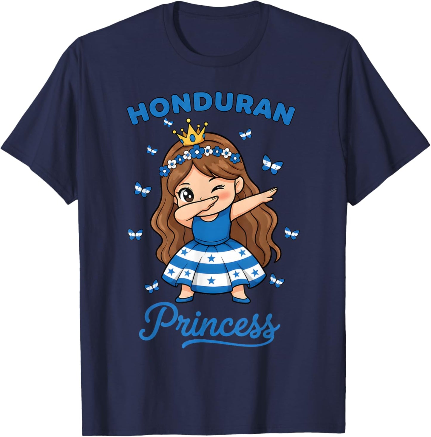 Honduran Princess Dabbing Cute Girl Honduras Flag T-Shirt - T-Shirt | Navy