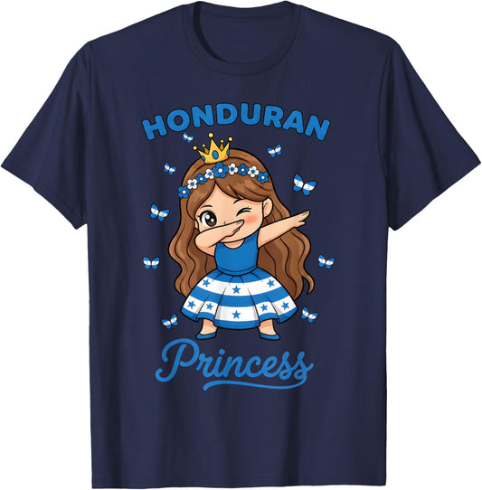 Honduran Princess Dabbing Cute Girl Honduras Flag T-Shirt - T-Shirt | Navy