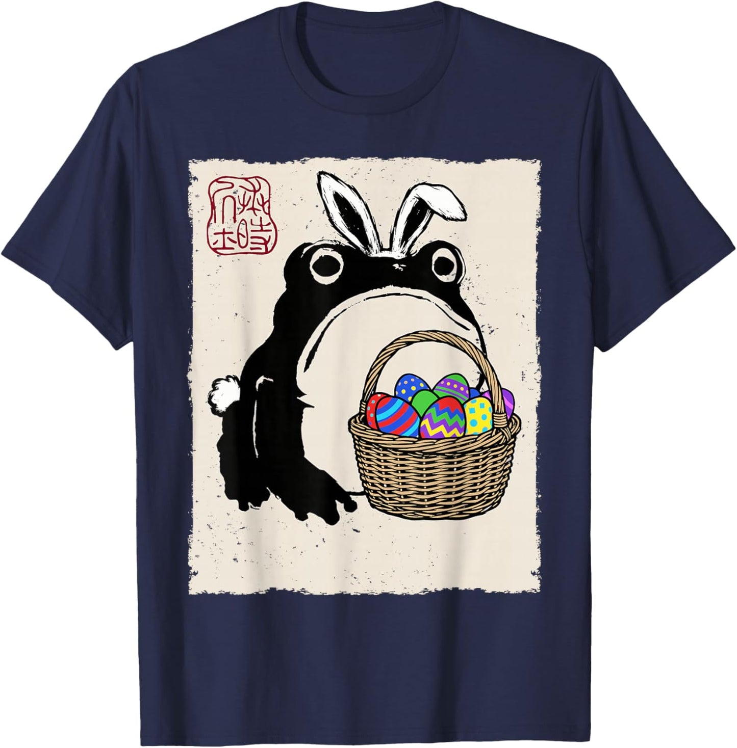 Grumpy Frog Funny Easter Bunny Anime Japanese T-Shirt - T-Shirt | Navy