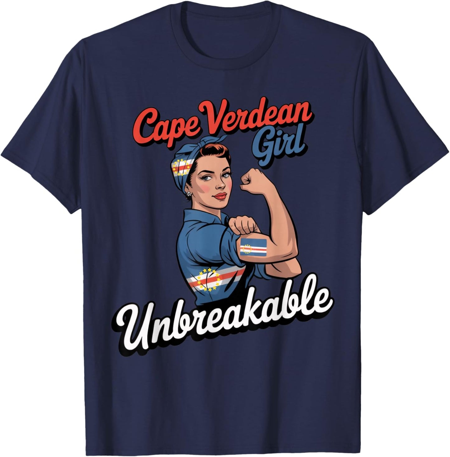 Cape Verdean Girl Cabo Verde Flag Pride Verdian Cape Verde T-Shirt - T-Shirt | Navy