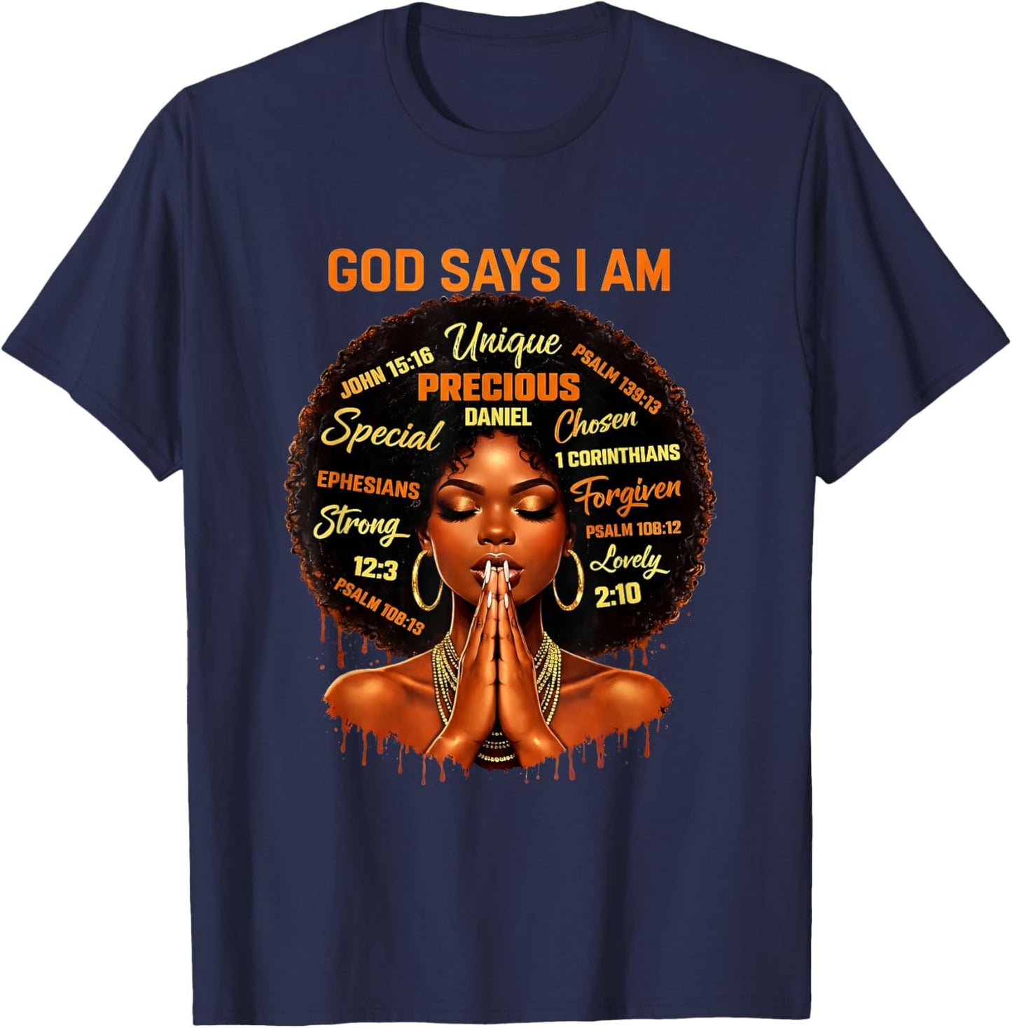 Faith God African American Black Women Christian Afro T-Shirt - T-Shirt | Navy