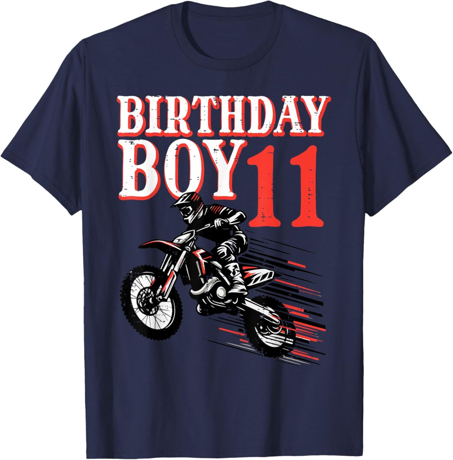 Birthday Boy 11 Motorcycle 11th Bday Biker Rider Boys Kids T-Shirt - T-Shirt | Navy