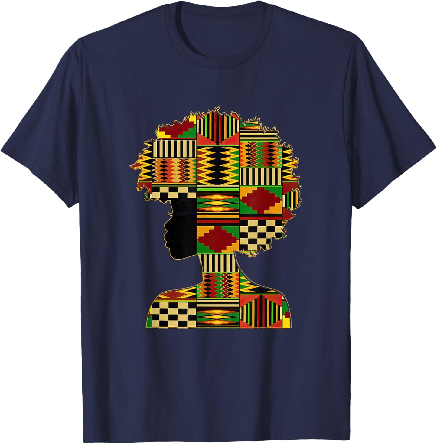 Black History Month Kente Afro Woman Girl African American T-Shirt - T-Shirt | Navy