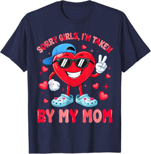 Valentines Day Boys Sorry Girls I'm Taken by My Mom Mommy T-Shirt - T-Shirt | Navy