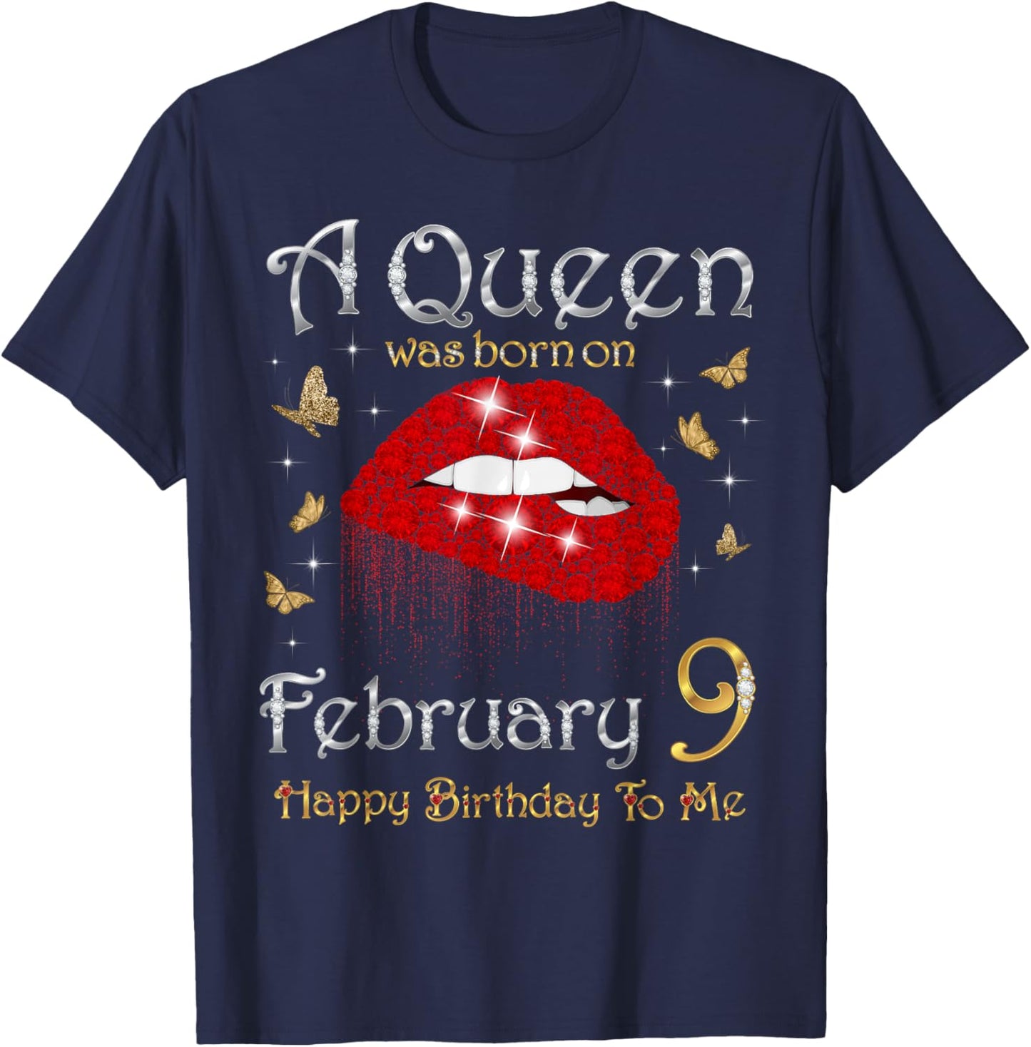 A Queen was Born on February 9, 9th February Queen Cute T-Shirt - T-Shirt | Navy