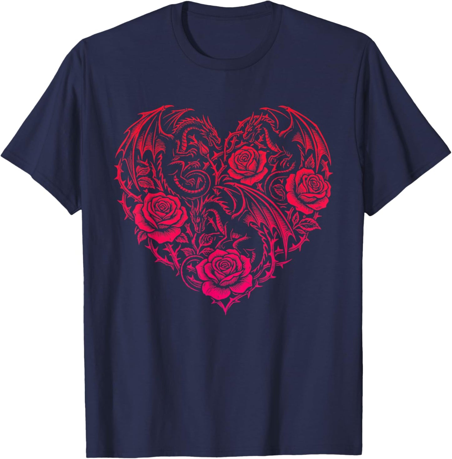 Heart Romantic Dragon Roses and Love T-Shirt - T-Shirt | Navy