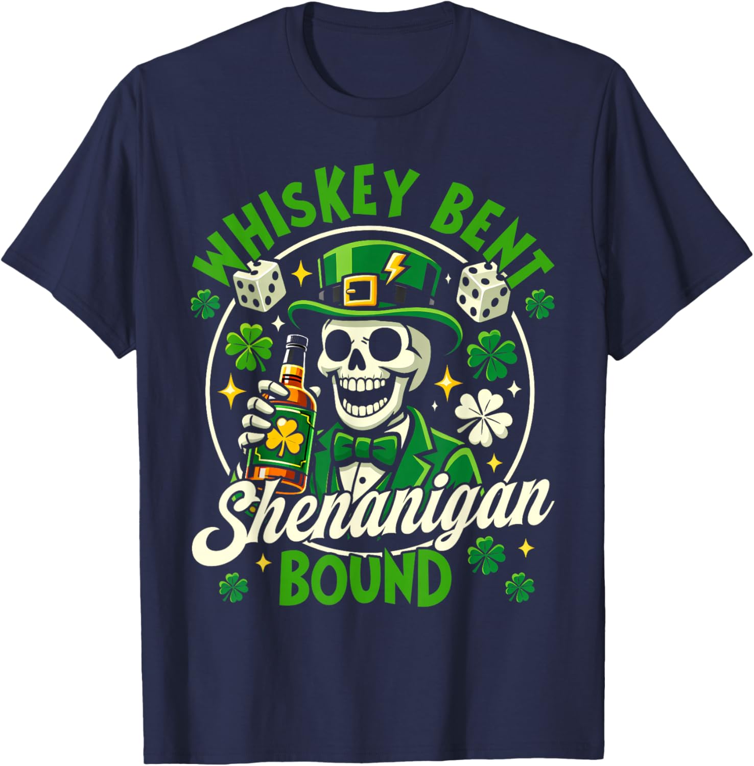 Whiskey Bent Shenanigan Bound Funny Drinking Skeleton T-Shirt - T-Shirt | Navy