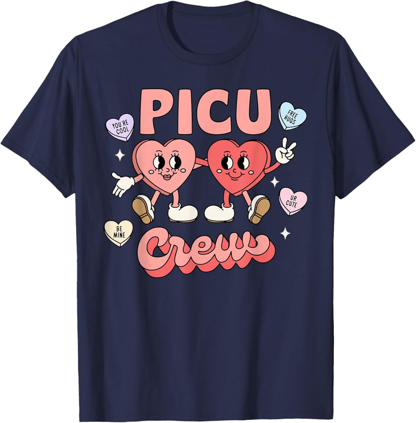 PICU Crew Candy Heart Valentine Pediatric ICU Nurse RN Women T-Shirt - T-Shirt | Navy