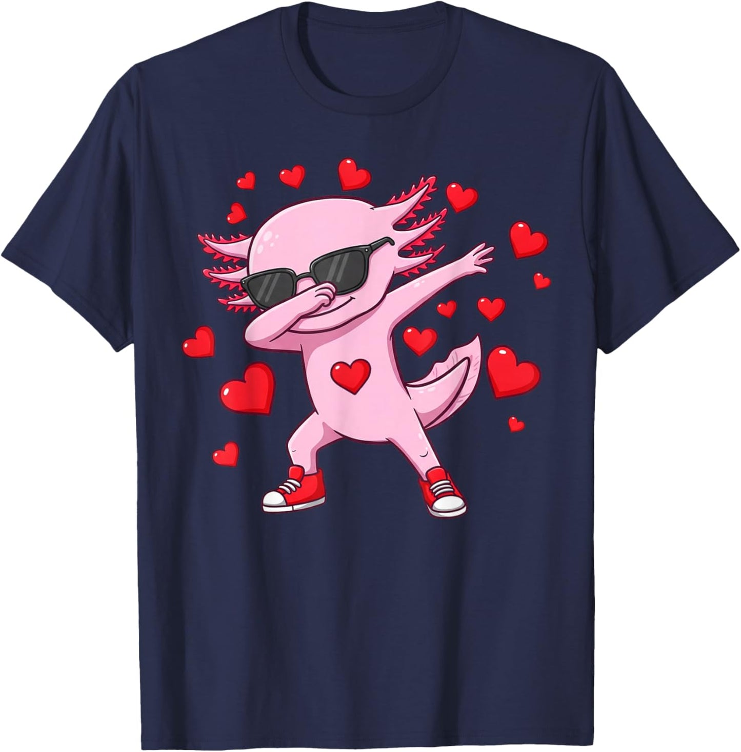 Dabbing Axolotl Heart Valentines Day as Girls Boys Kids T-Shirt - T-Shirt | Navy