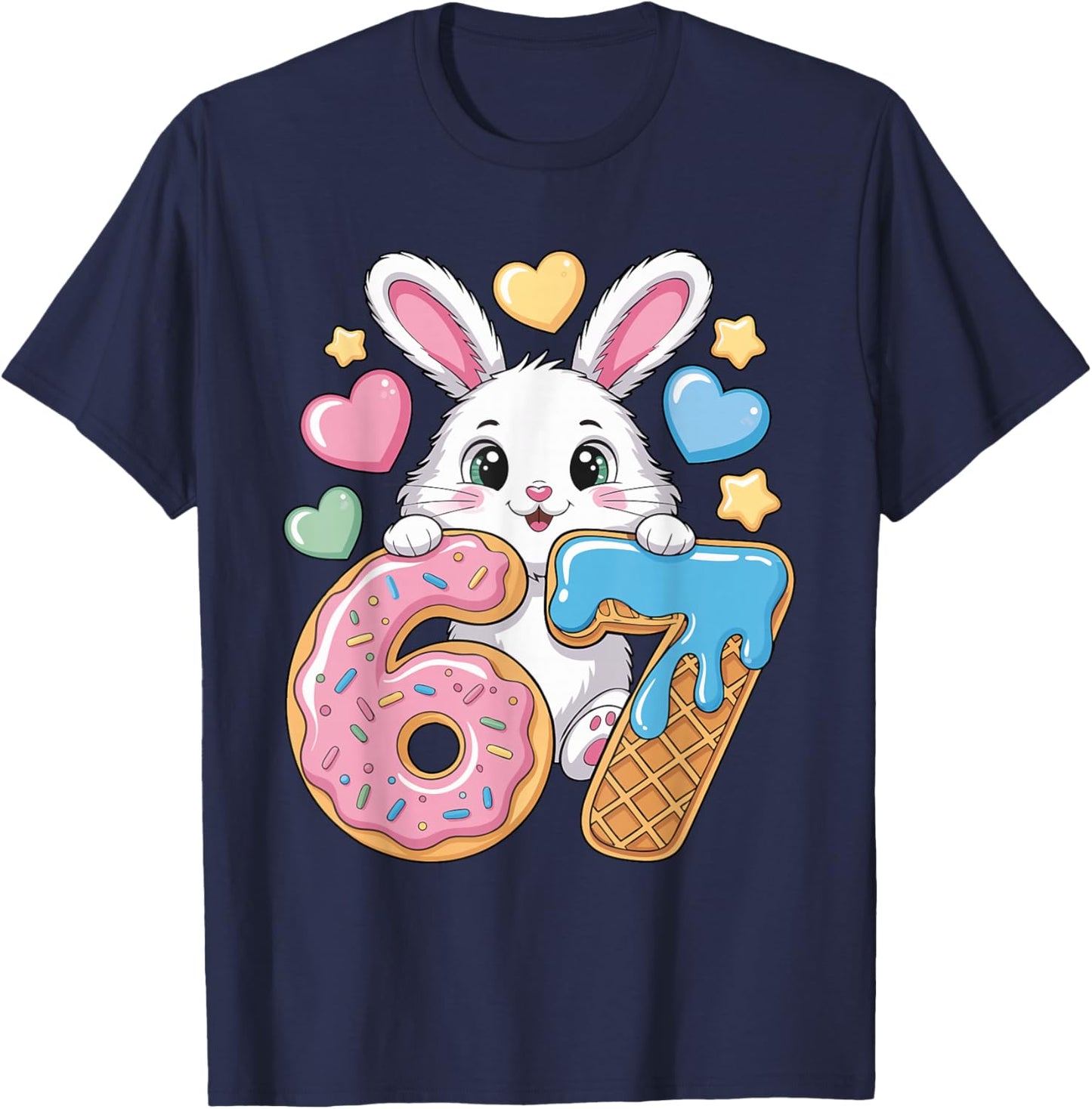 67 Bunny Ice Cream Drip Cool Meme 67 Funny Rabbit Six Seven T-Shirt - T-Shirt | Navy