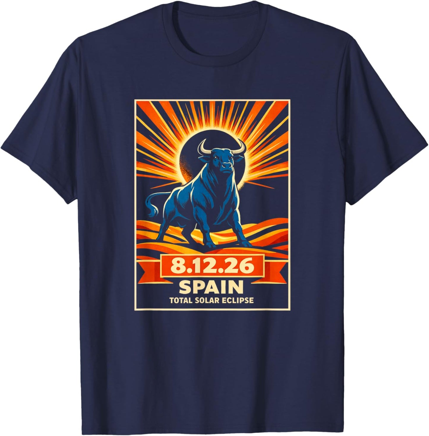 Total Eclipse 2026 Spain Astronomy Retro Travel T-Shirt - T-Shirt | Navy