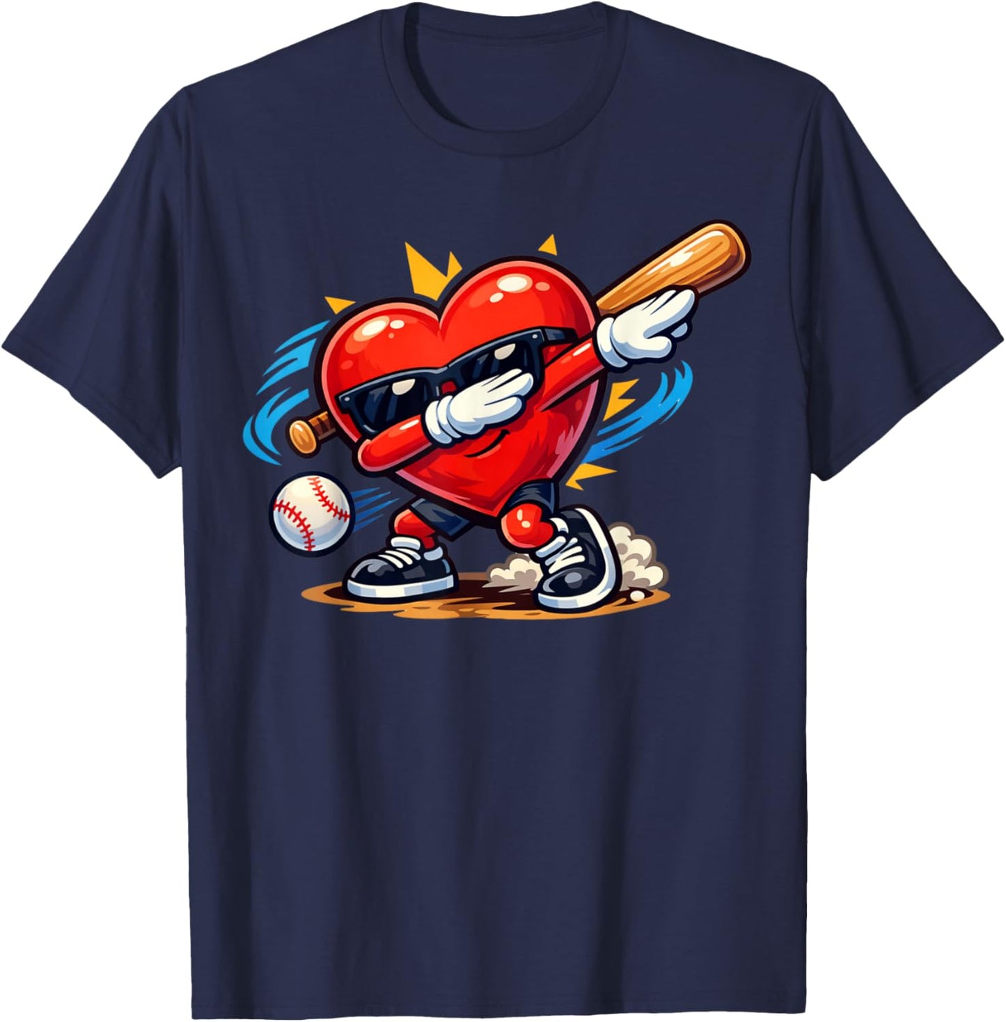 Valentines Day Baseball Funny Dabbing Red Heart Love Boys T-Shirt - T-Shirt | Navy