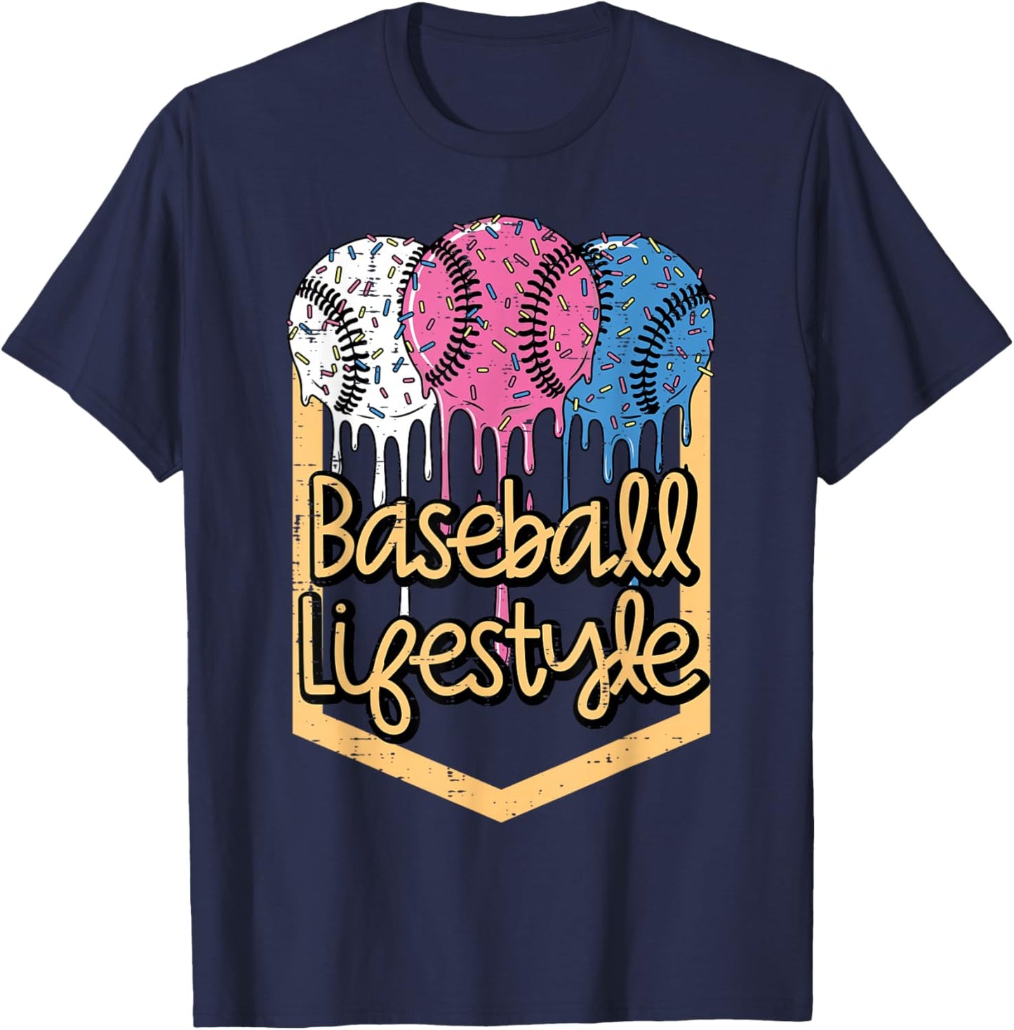 Baseball Lifestyle Ball Sprinkles Drip Boys Kids Men Teen T-Shirt - T-Shirt | Navy