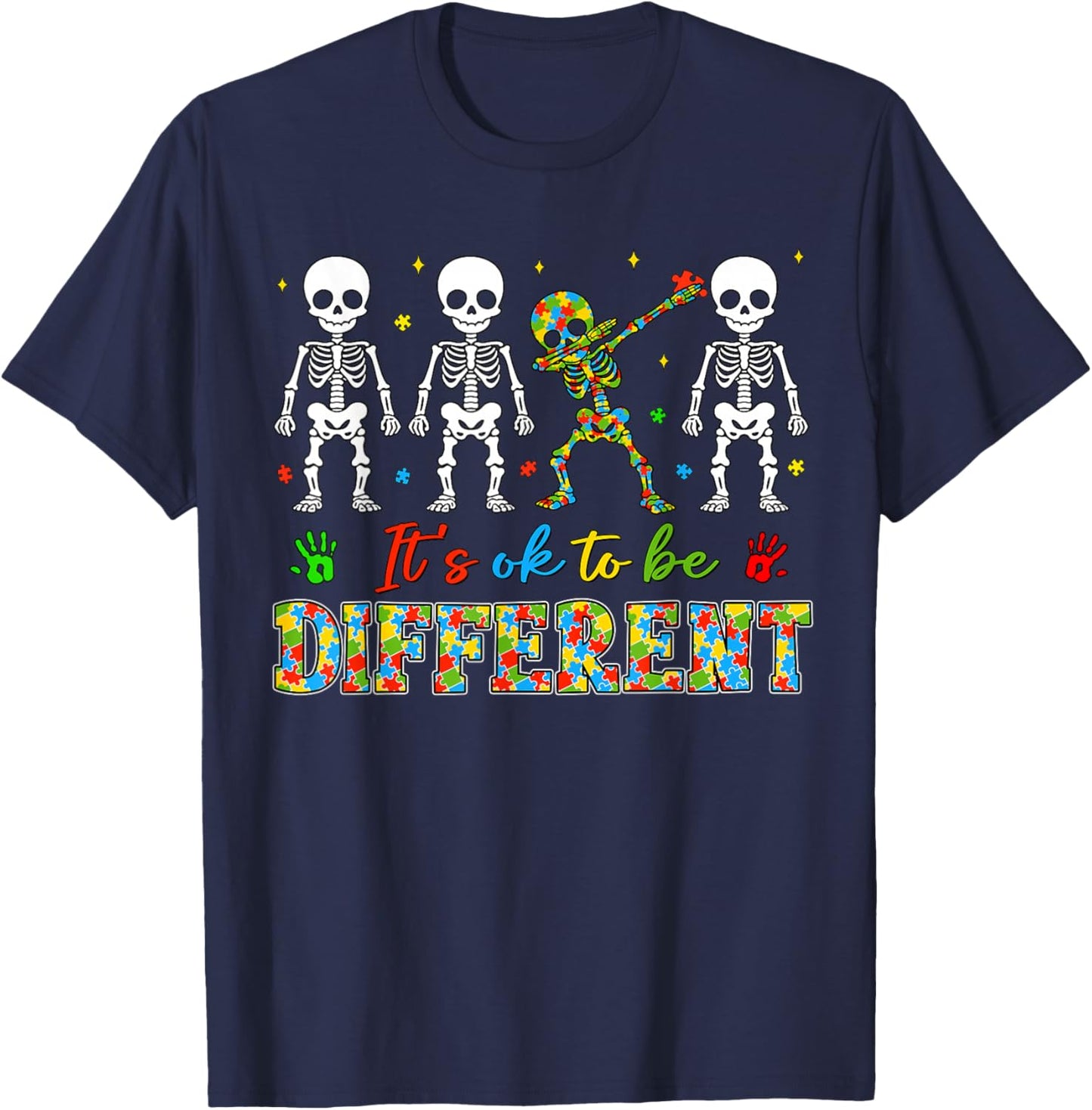 It's Ok to Be Different Skeleton Autism Awareness Kids Boys T-Shirt - T-Shirt | Navy