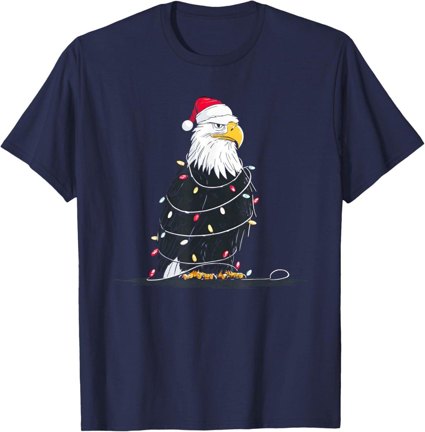 Funny Bald Eagle Christmas Graphics Animal Lights Lover T-Shirt - T-Shirt | Navy