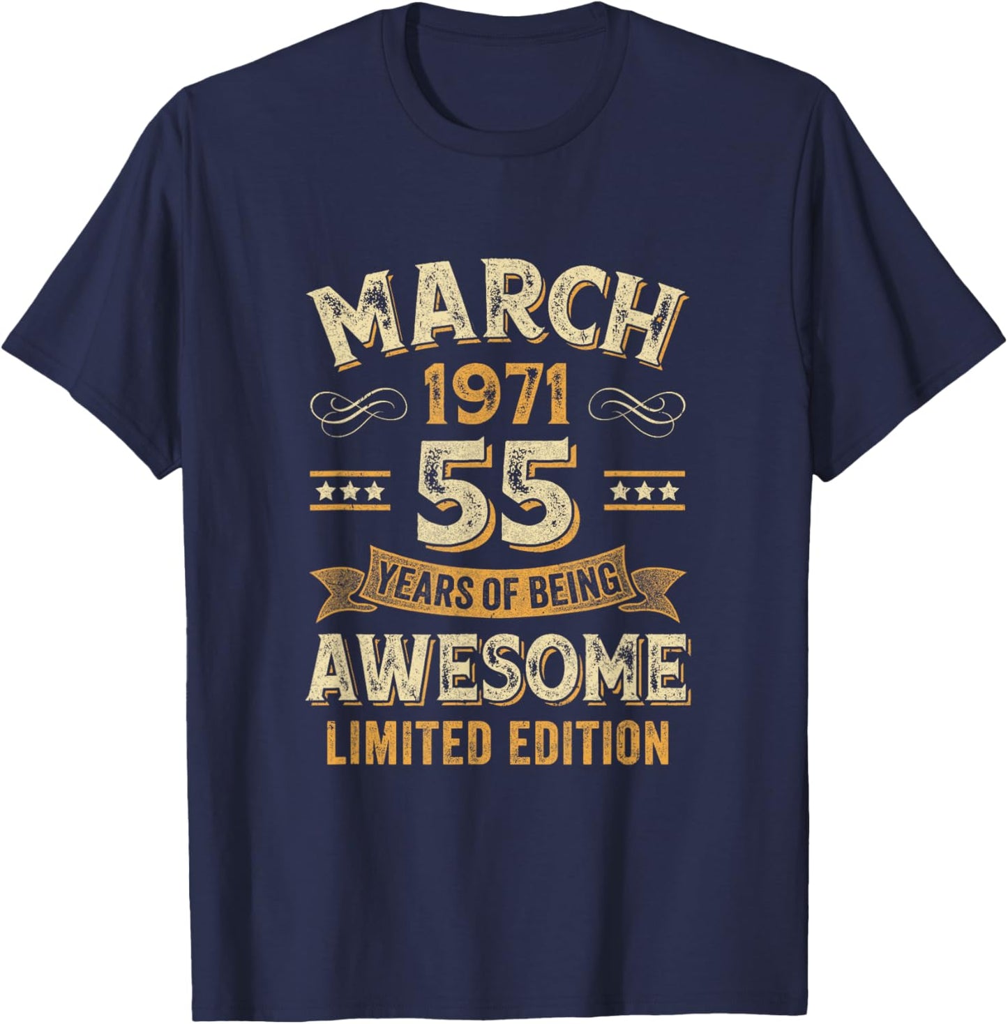 Awesome Vintage March 1971 55Th Birthday T-Shirt - T-Shirt | Navy