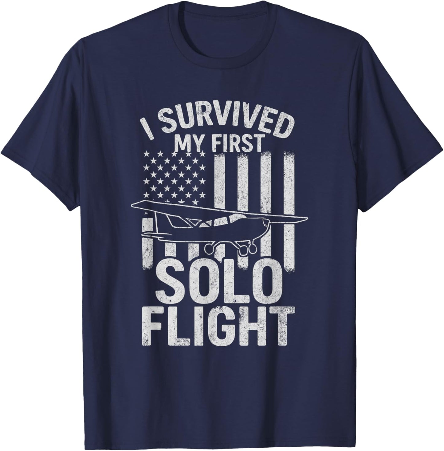 I Survived My First Solo Flight with USA Flag T-Shirt - T-Shirt | Navy