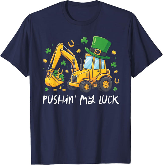 St Patricks Day Bulldozer Saint Paddys Construction Boys Kid T-Shirt - T-Shirt | Navy