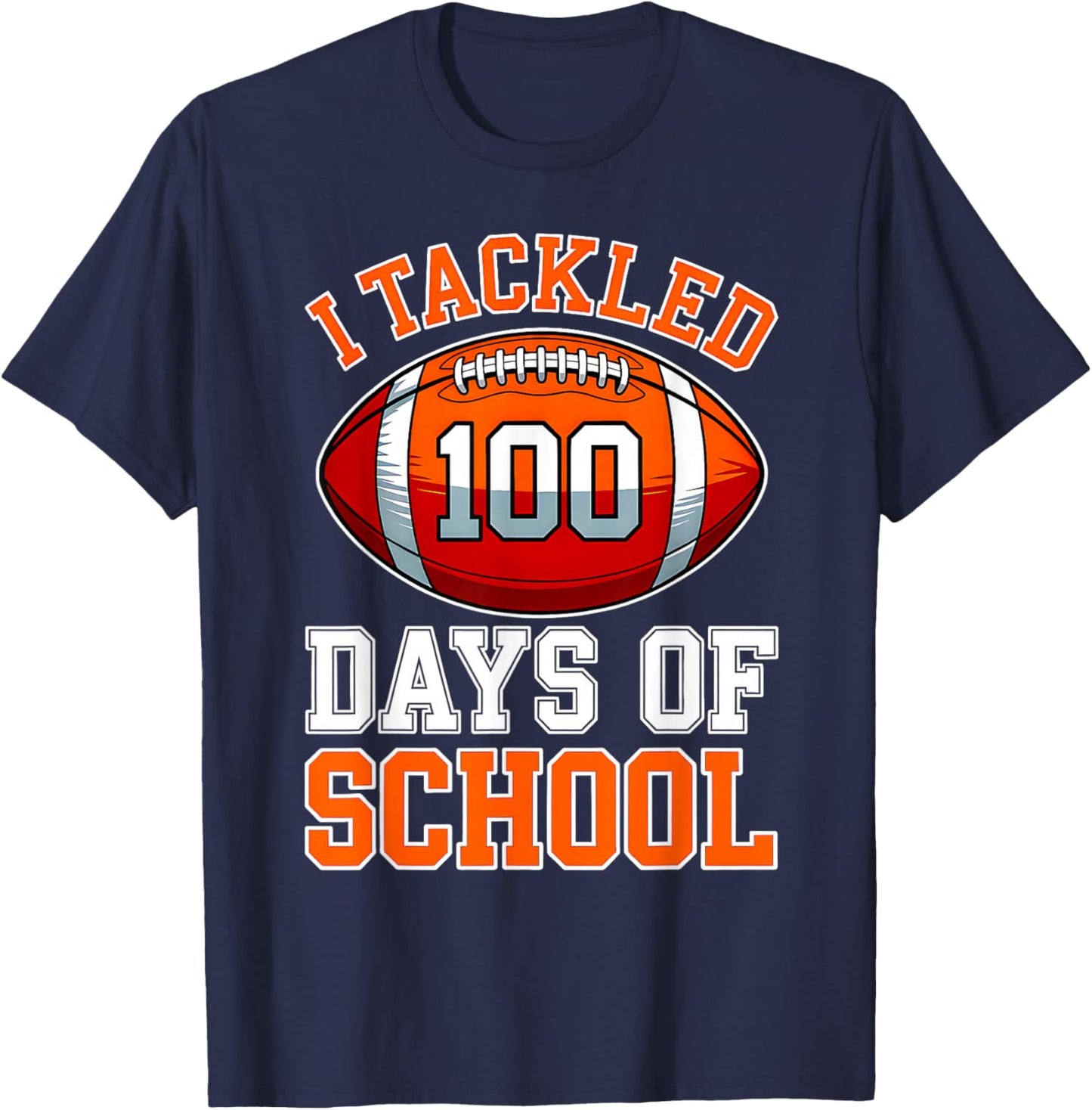 100th Day of School Kids Football 100 Days of School Boys T-Shirt - T-Shirt | Navy