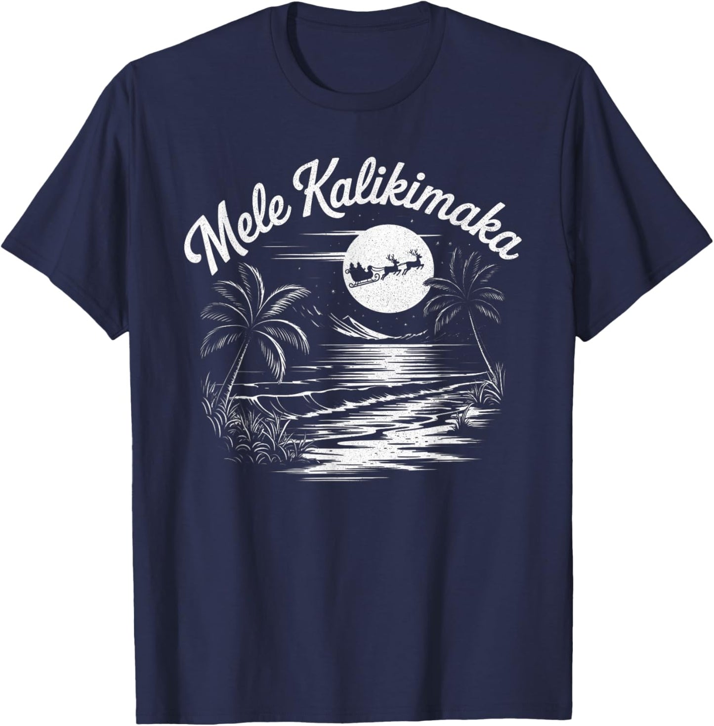 Mele Kalikimaka Christmas Hawaii Beach Hawaiian Santa Surf T-Shirt - T-Shirt | Navy