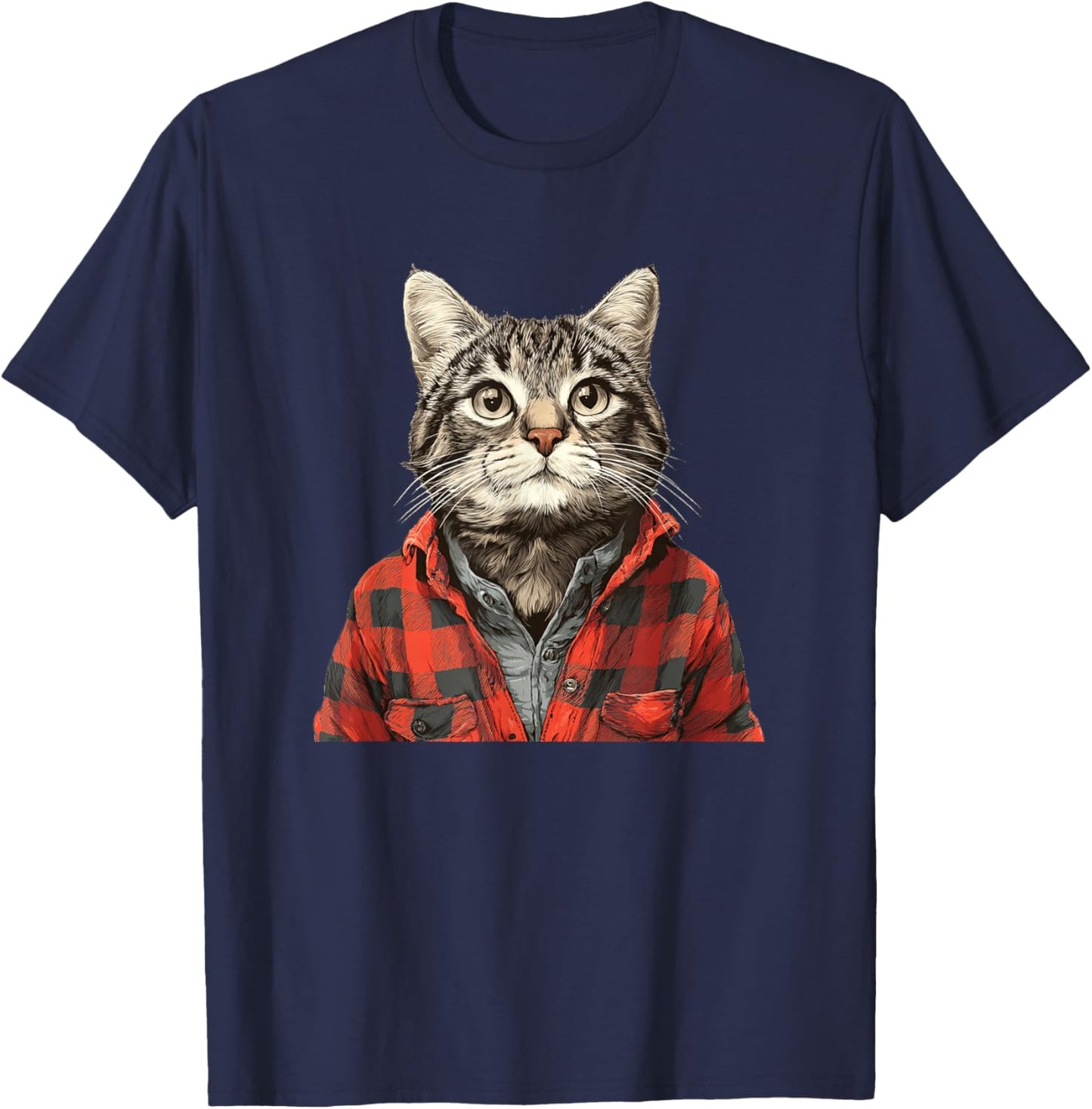 Awesome Flannel Cat Look T-Shirt - T-Shirt | Navy