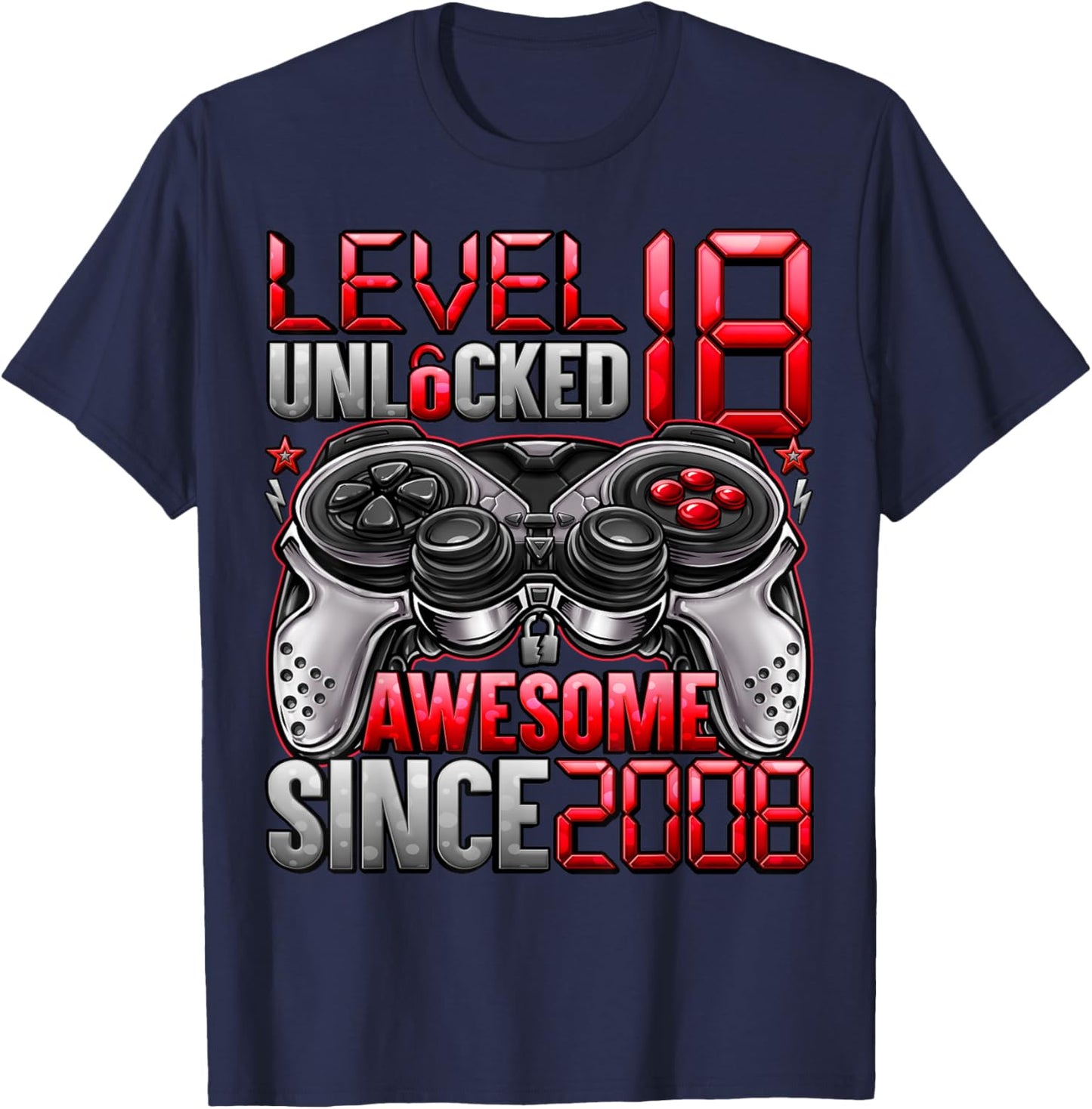 Level 18 Unlocked 18 Year Old Gifts Boys 18th Birthday Boy T-Shirt - T-Shirt | Navy