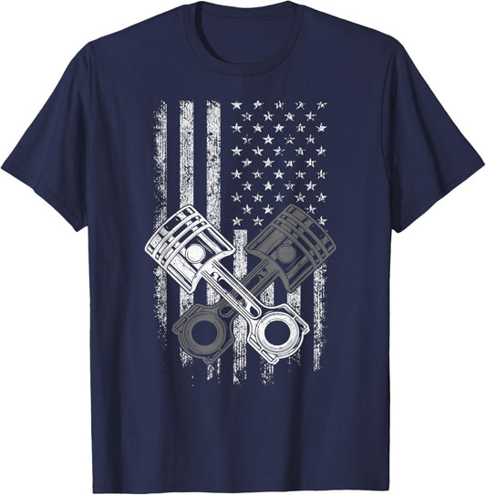 Mechanic Garage American Flag Auto Car Mechanic T-Shirt - T-Shirt | Navy
