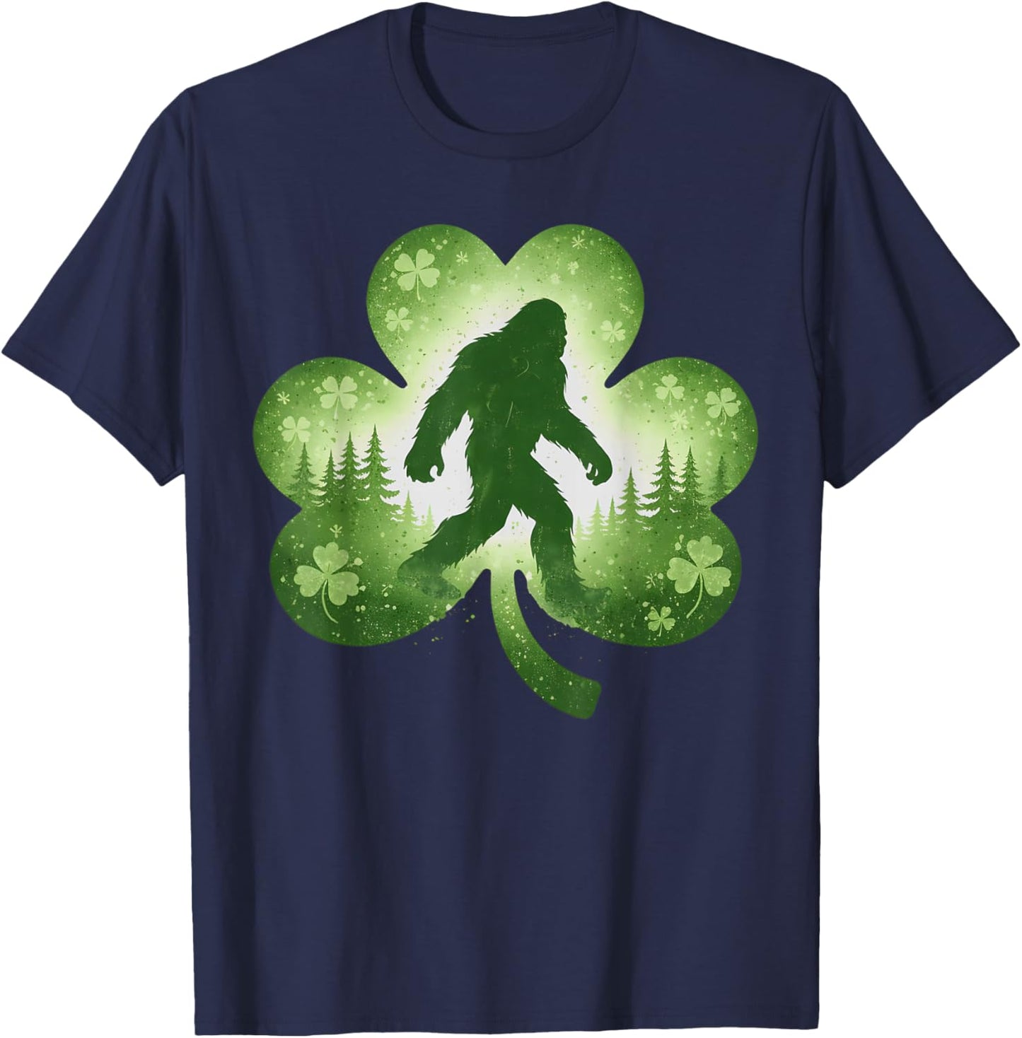 St Patricks Day Bigfoot Sasquatch Shamrock Men Women Kids T-Shirt - T-Shirt | Navy