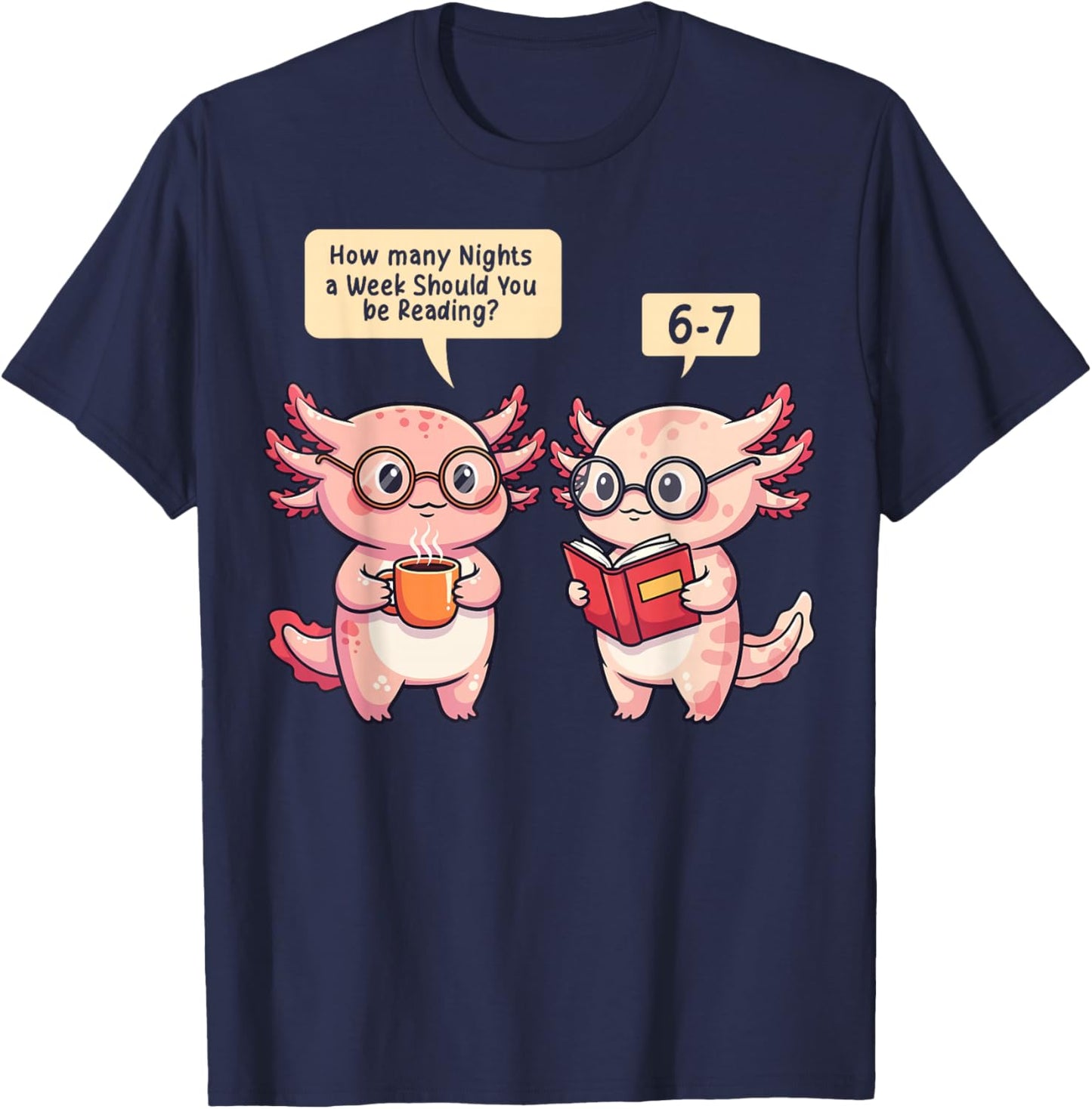 How Many Nights Reading Axolotl Book Lover Cat Reader T-Shirt - T-Shirt | Navy