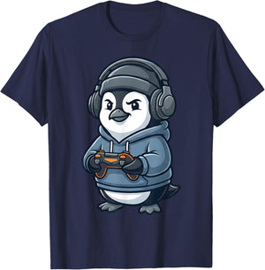 Funny Penguin Gaming Video Games Animal Gamer Kids T-Shirt - T-Shirt | Navy