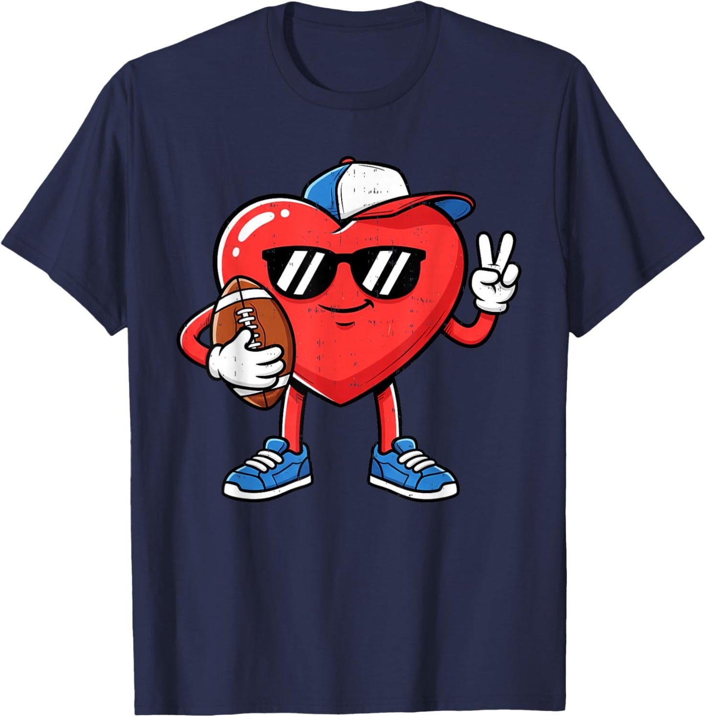 Heart Play Football Valentines Day for Teens Boys Girls Kids T-Shirt - T-Shirt | Navy