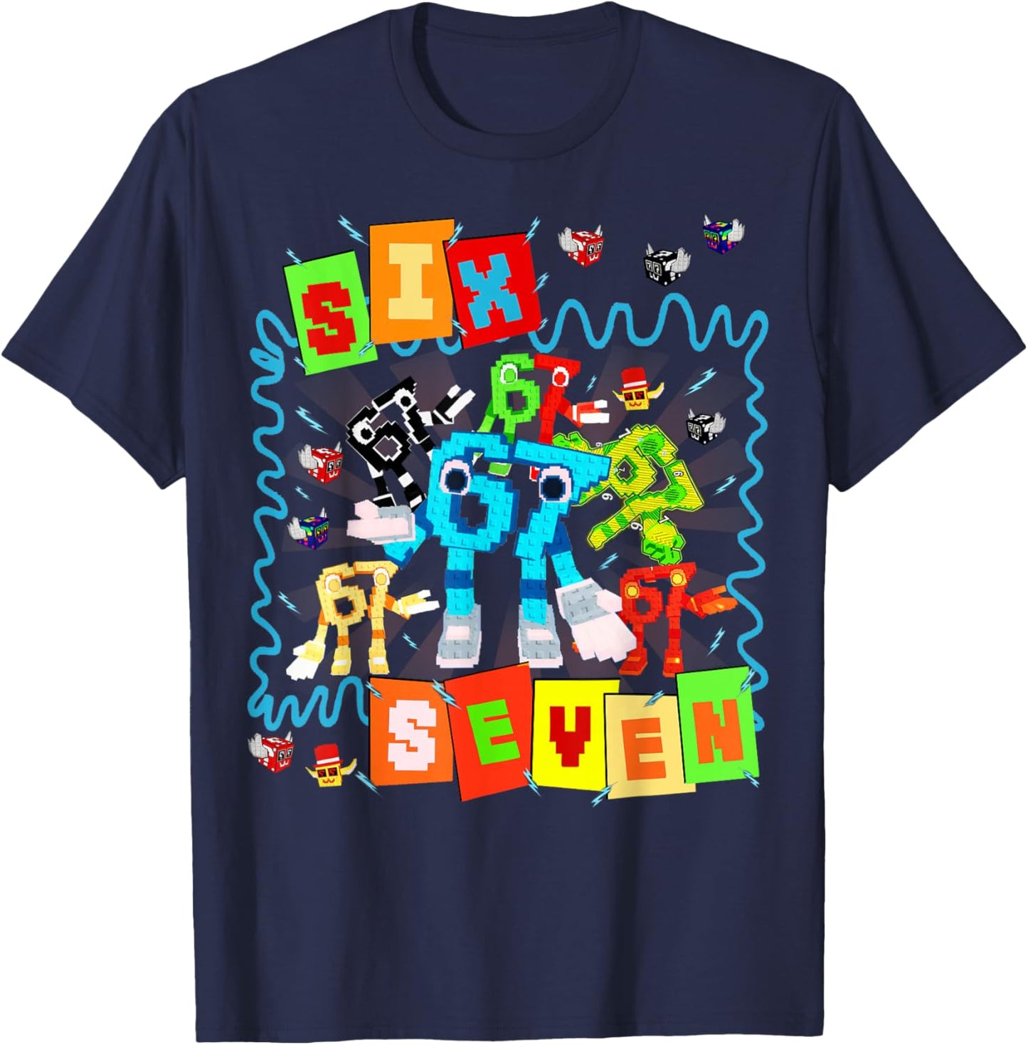 Six Seven 67 Brainrot Gaming Funny Gifts Boys Kids T-Shirt - T-Shirt | Navy