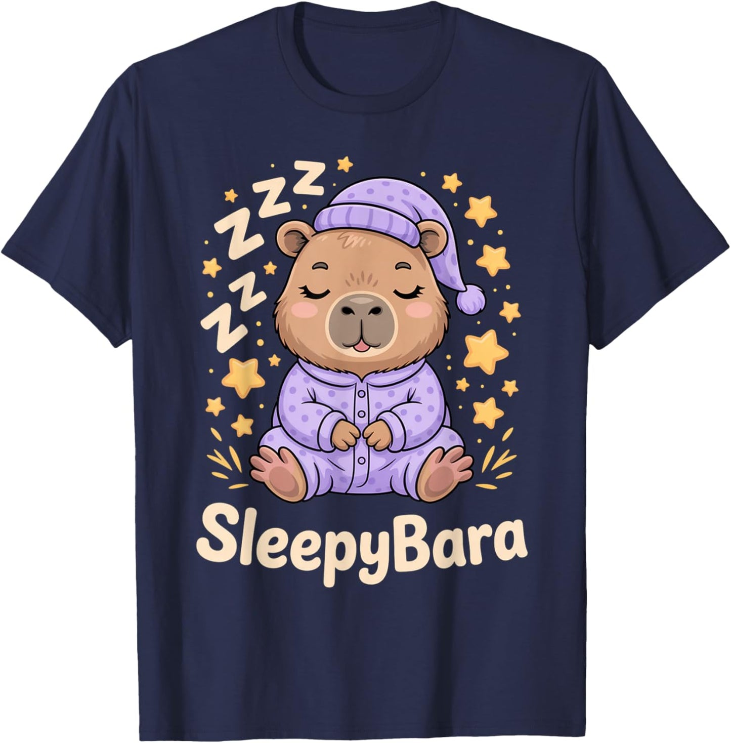 Sleepybara Capybara Pajamas Zzz Bedtime Night Cute Kawaii T-Shirt - T-Shirt | Navy