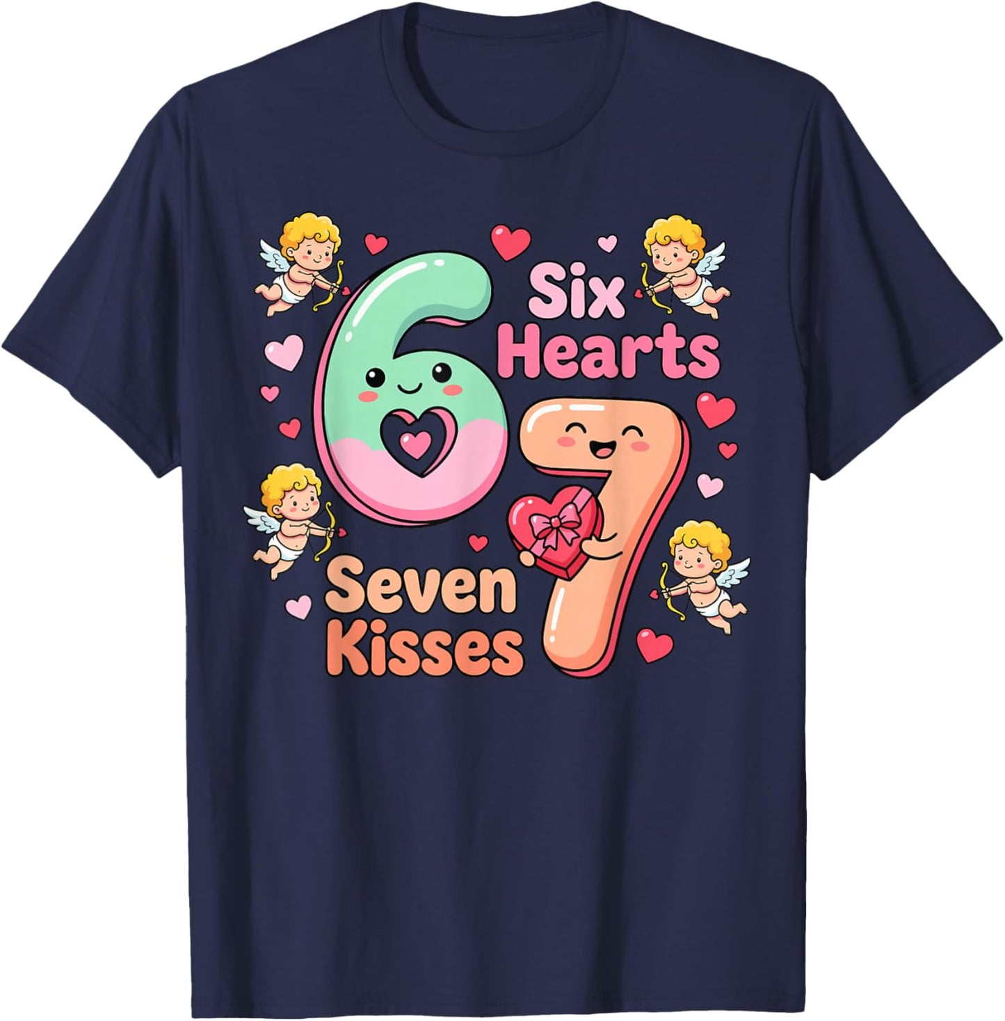 Six Hearts Seven Kisses Valentine's Day 67 T-Shirt - T-Shirt | Navy