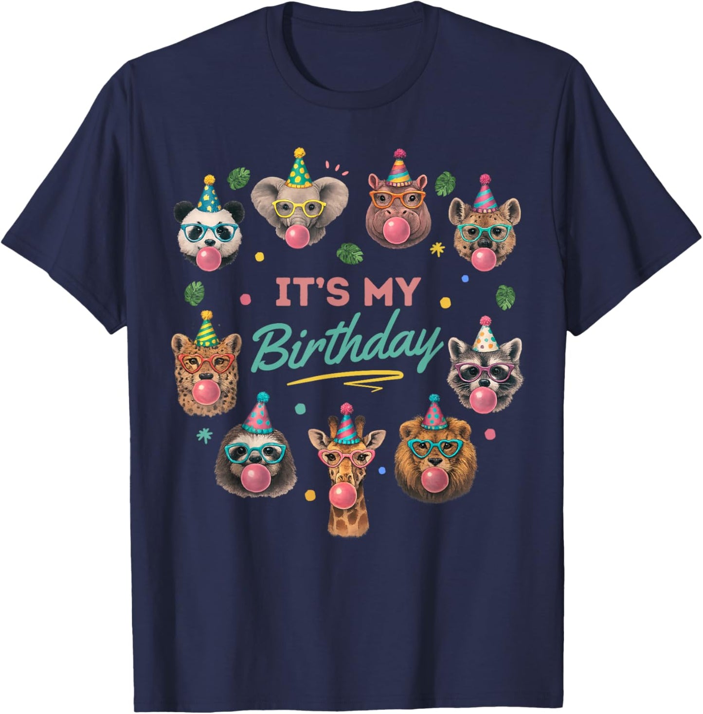 Wild Jungle Animal Birthday Safari T-Shirt - T-Shirt | Navy