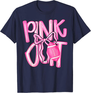 Pink Out Football Bow Preppy Breast Cancer Awareness Women T-Shirt - T-Shirt | Navy