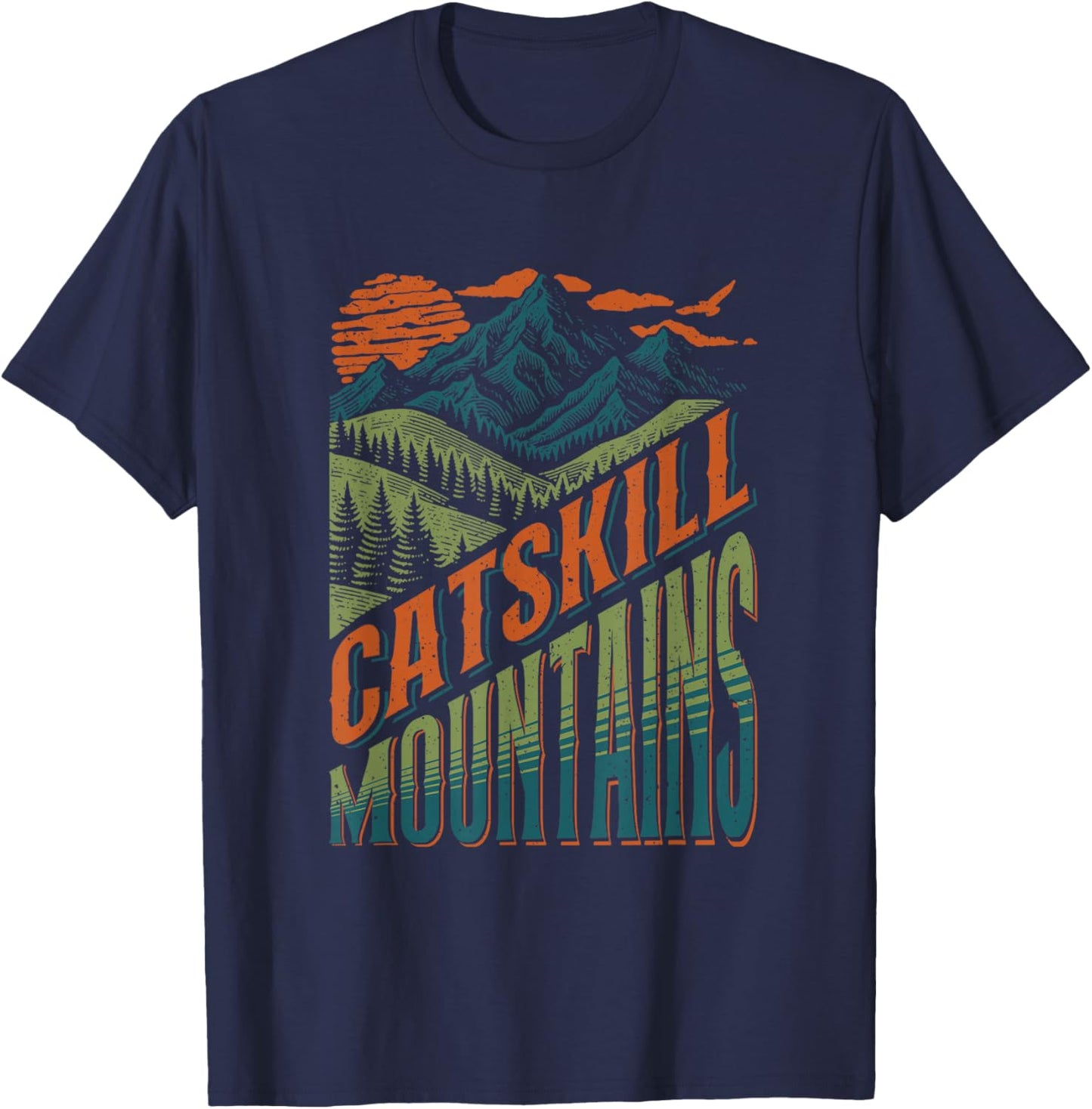 Catskill Mountains New York Forest NY Hiking Camping Retro T-Shirt - T-Shirt | Navy