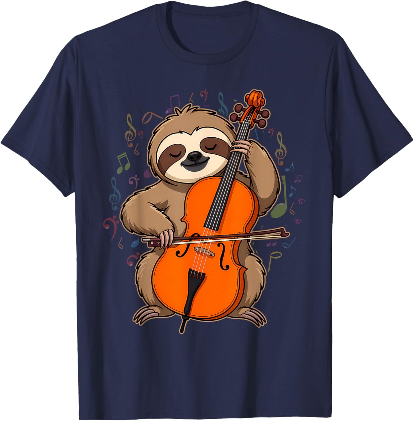 Cellist Sloth Cello Player Orchestra Music Animal T-Shirt - T-Shirt | Navy
