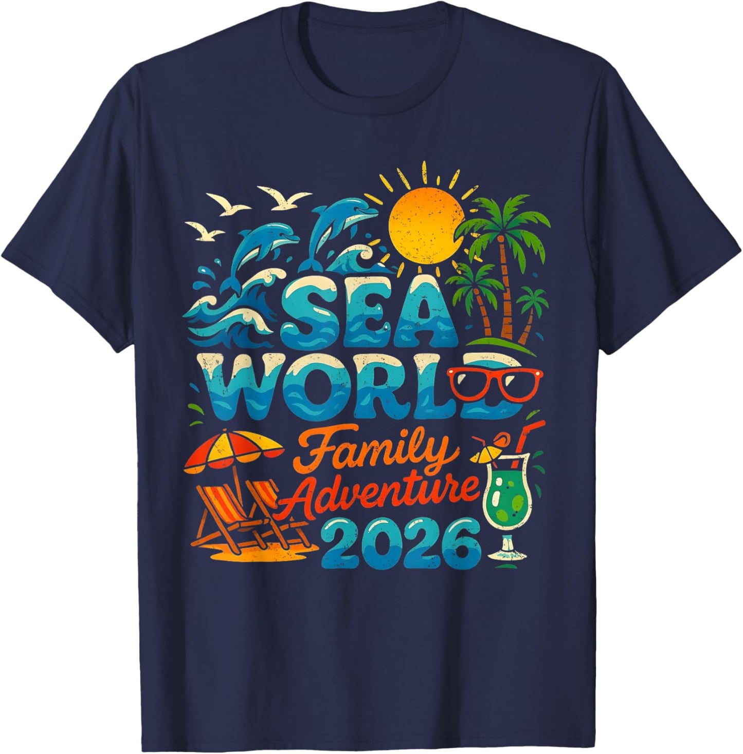 Sea World Family Adventure 2026 Beach Design T-Shirt - T-Shirt | Navy