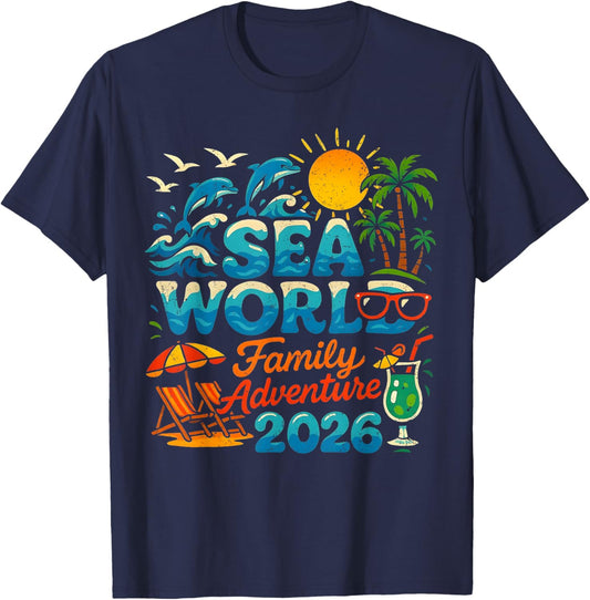 Sea World Family Adventure 2026 Beach Design T-Shirt - T-Shirt | Navy