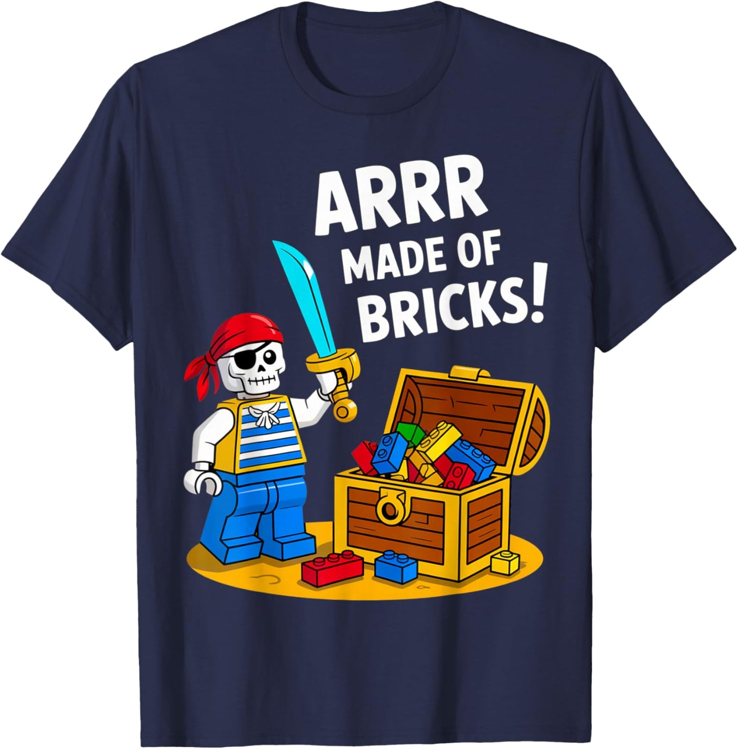 Halloween Bricks Pirate Skeleton Builder Blocks Building Toy T-Shirt - T-Shirt | Navy