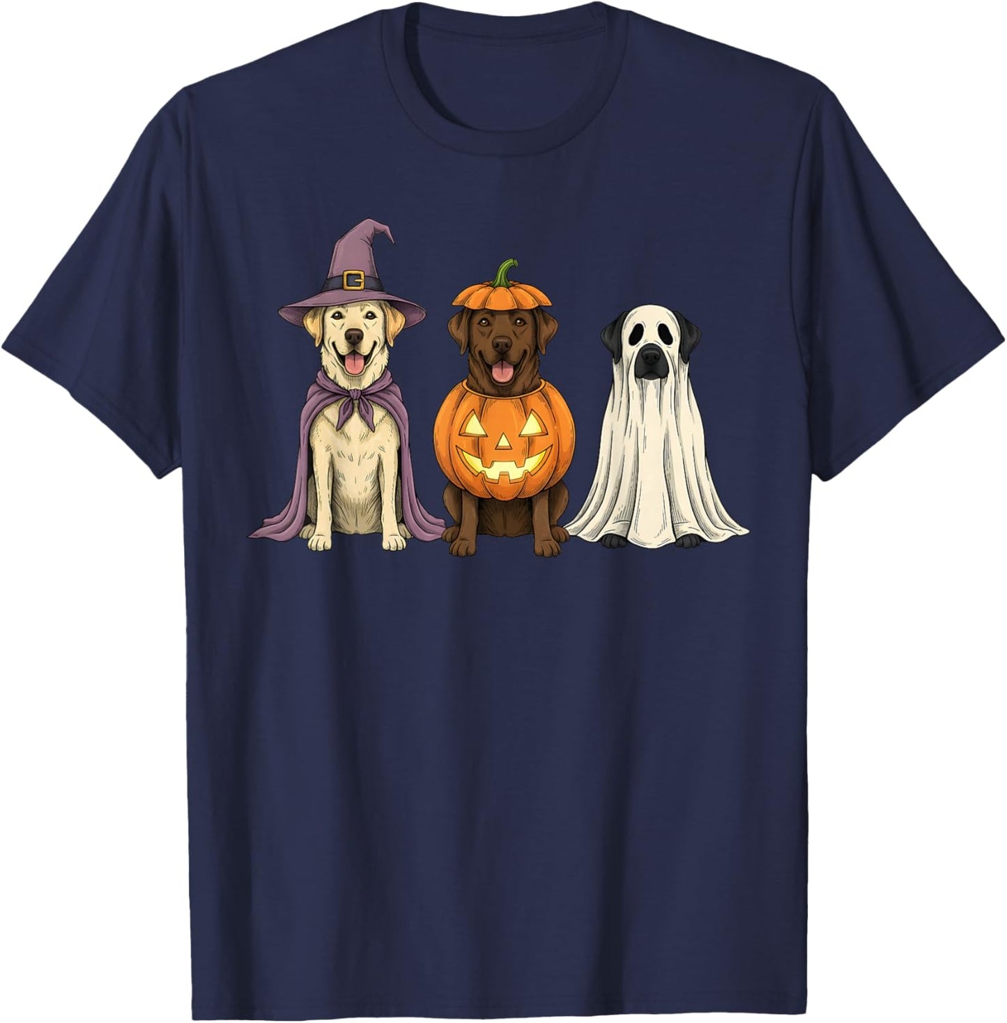 Spooky Ghost Labrador Retriever Pumpkin Halloween Dog Lover T-Shirt - T-Shirt | Navy