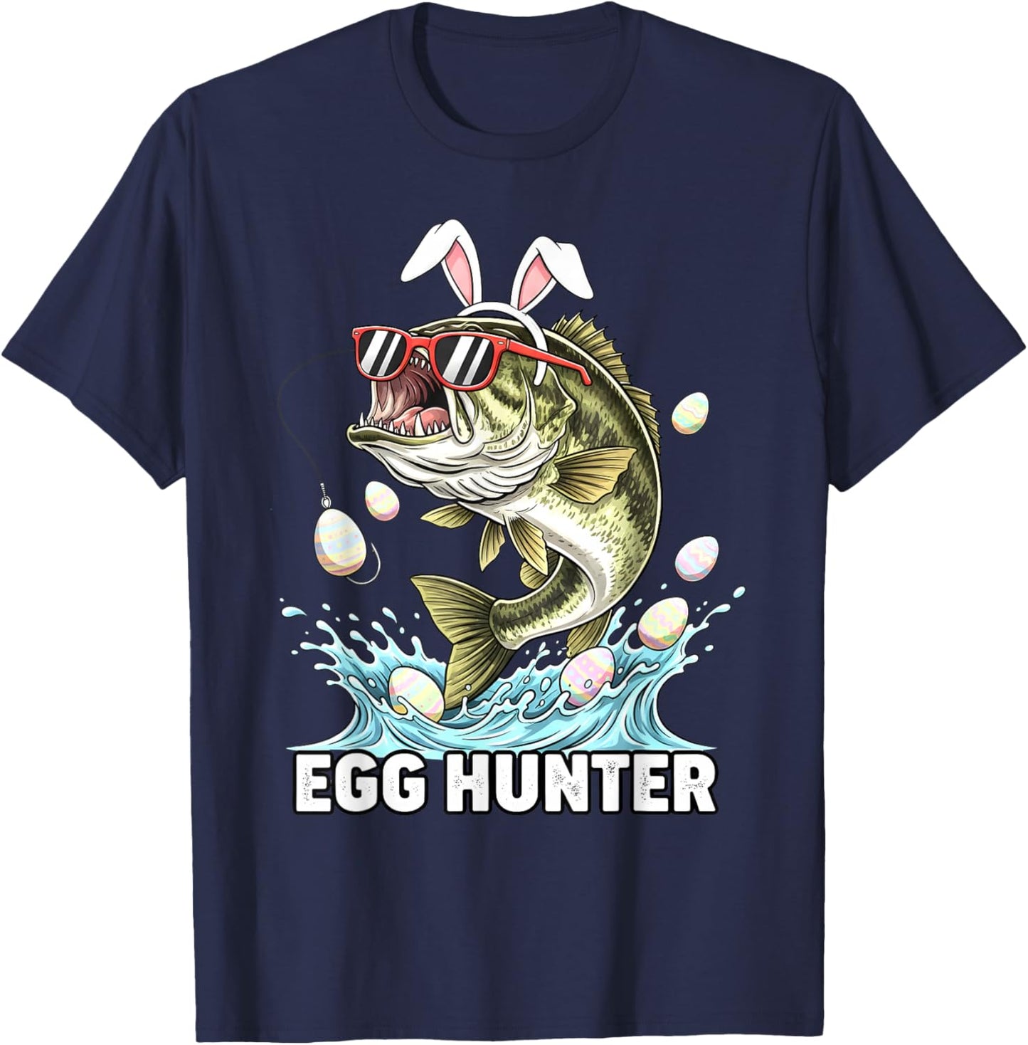 Egg Hunter Easter Funny Fishing Easter Bunny Ears Fisherman T-Shirt - T-Shirt | Navy