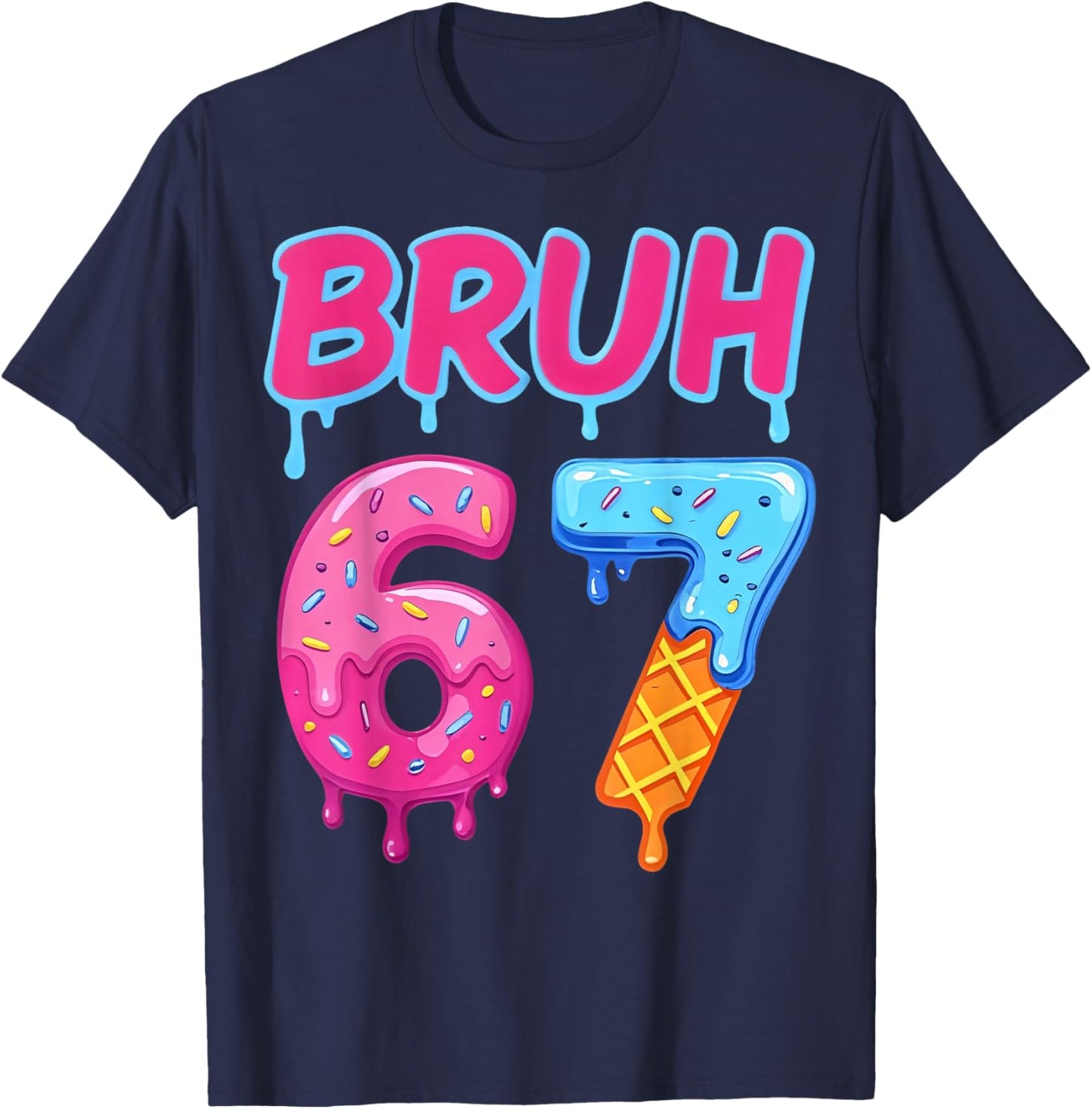 Retro Bruh 67 Meme Vintage Gift Women Kid Boy Girl T-Shirt - T-Shirt | Navy