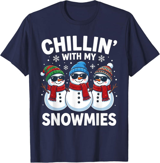 Chillin with My Snowmies Snowman Boy Kid Funny Winter Snow T-Shirt - T-Shirt | Navy