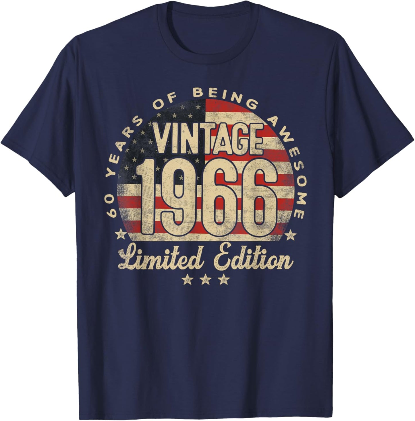 Vintage 1966 Limited Edition USA Flag 60-Year-Old Age 60 T-Shirt - T-Shirt | Navy